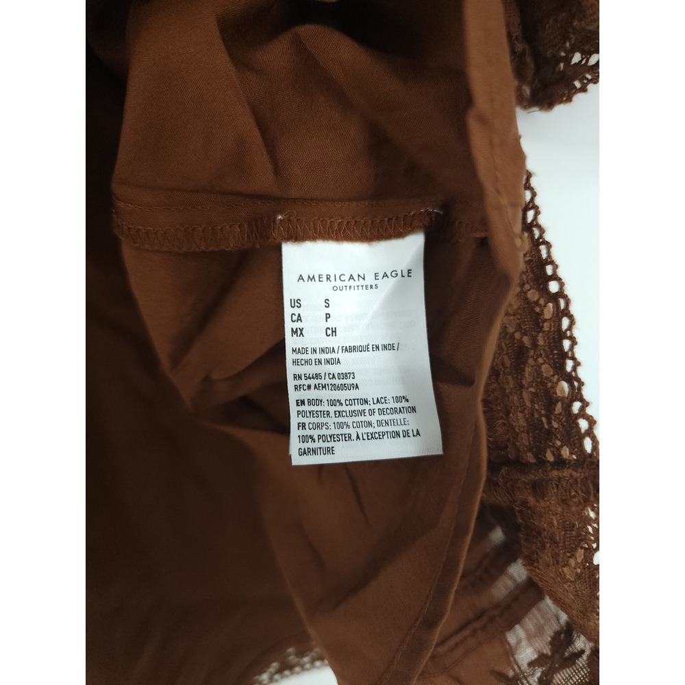 American Eagle MiniDress Women S Rust Brown LaceRuffle Tier Boho Western Peasant - Picture 5 of 9